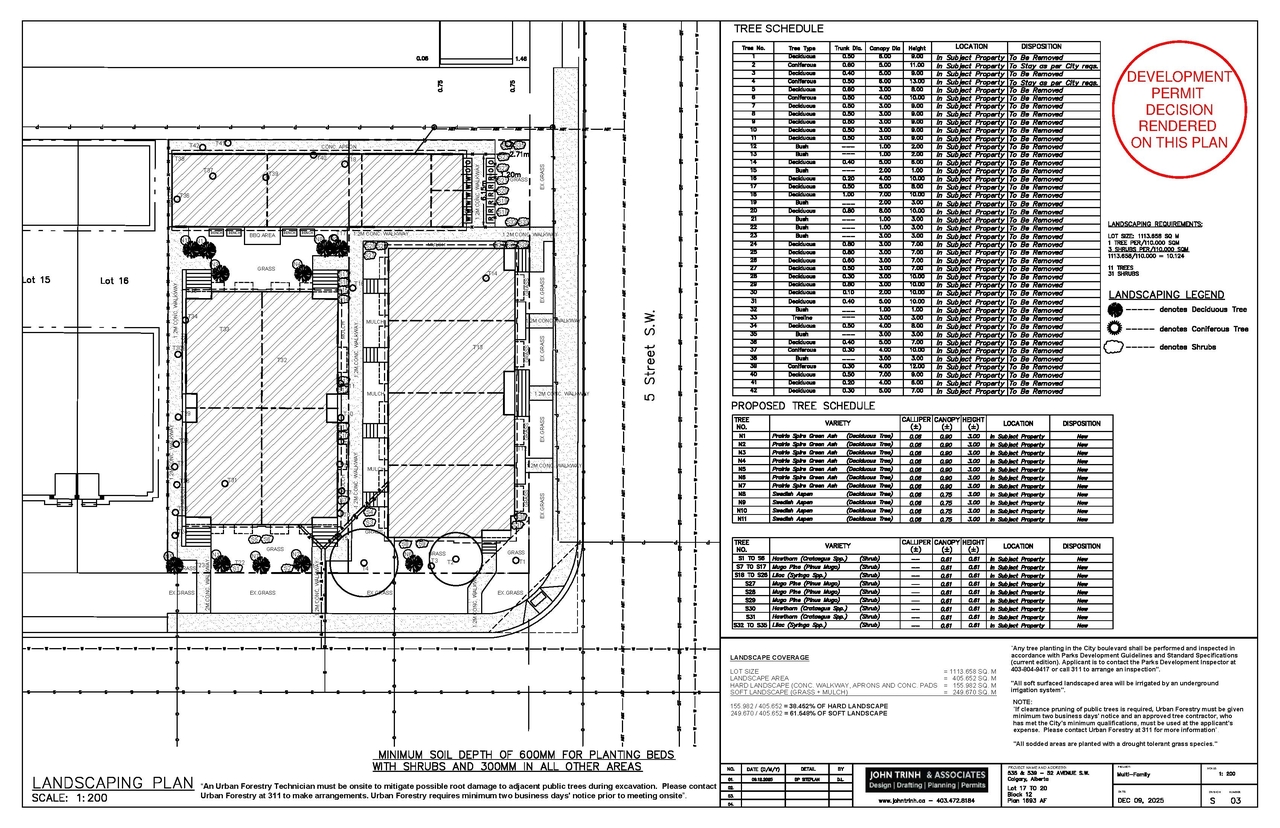 Construction site plan for project from page 3 of the file 'DP2025-07218 - DMAP PLANS - DECISION RENDERED - 2026-05-05 (6MB)'
