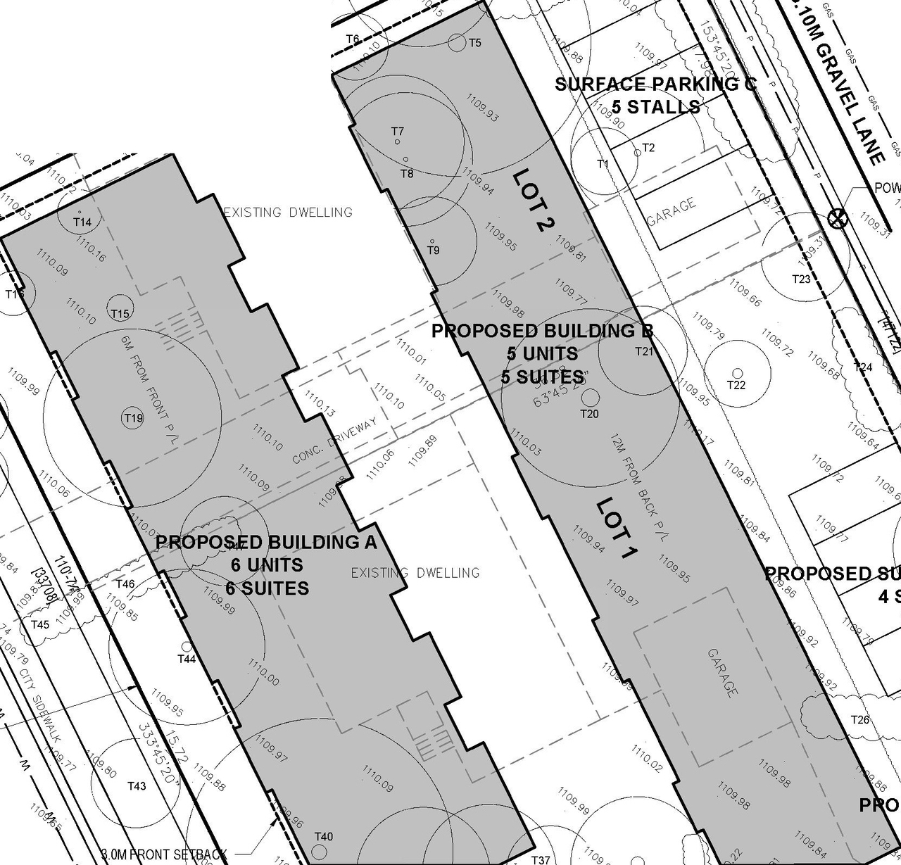Construction site plan for project from page 2 of the file 'DP2025-07227 DMAP Plans Amended (6MB) 2026-06-17'