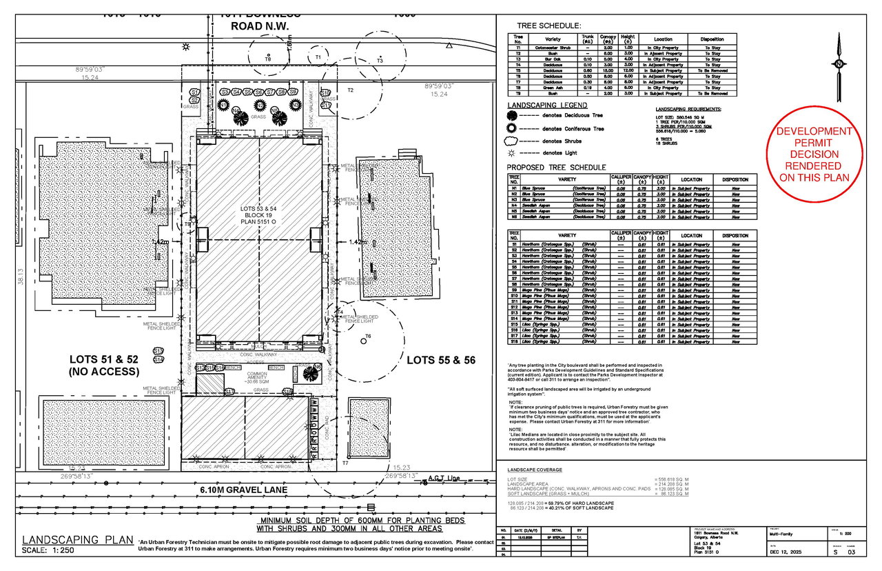 Construction site plan for project from page 3 of the file 'DP2025-07319 - DMAP PLANS - DECIDED RENDERED 2026-05-21 (5MB)'