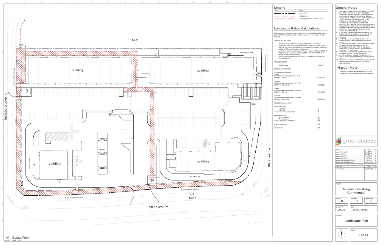 Construction site plan for project from page 4 of the file 'DP2025-07375 DMAP Plans (Amended) 2026-02-06 (3MB)'