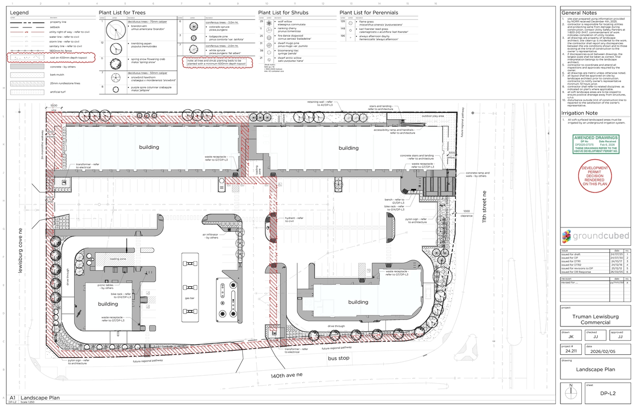Construction site plan for project from page 5 of the file 'DP2025-07375 - DMAP DECISIONS RENDERED (6MB) 2026-03-16'