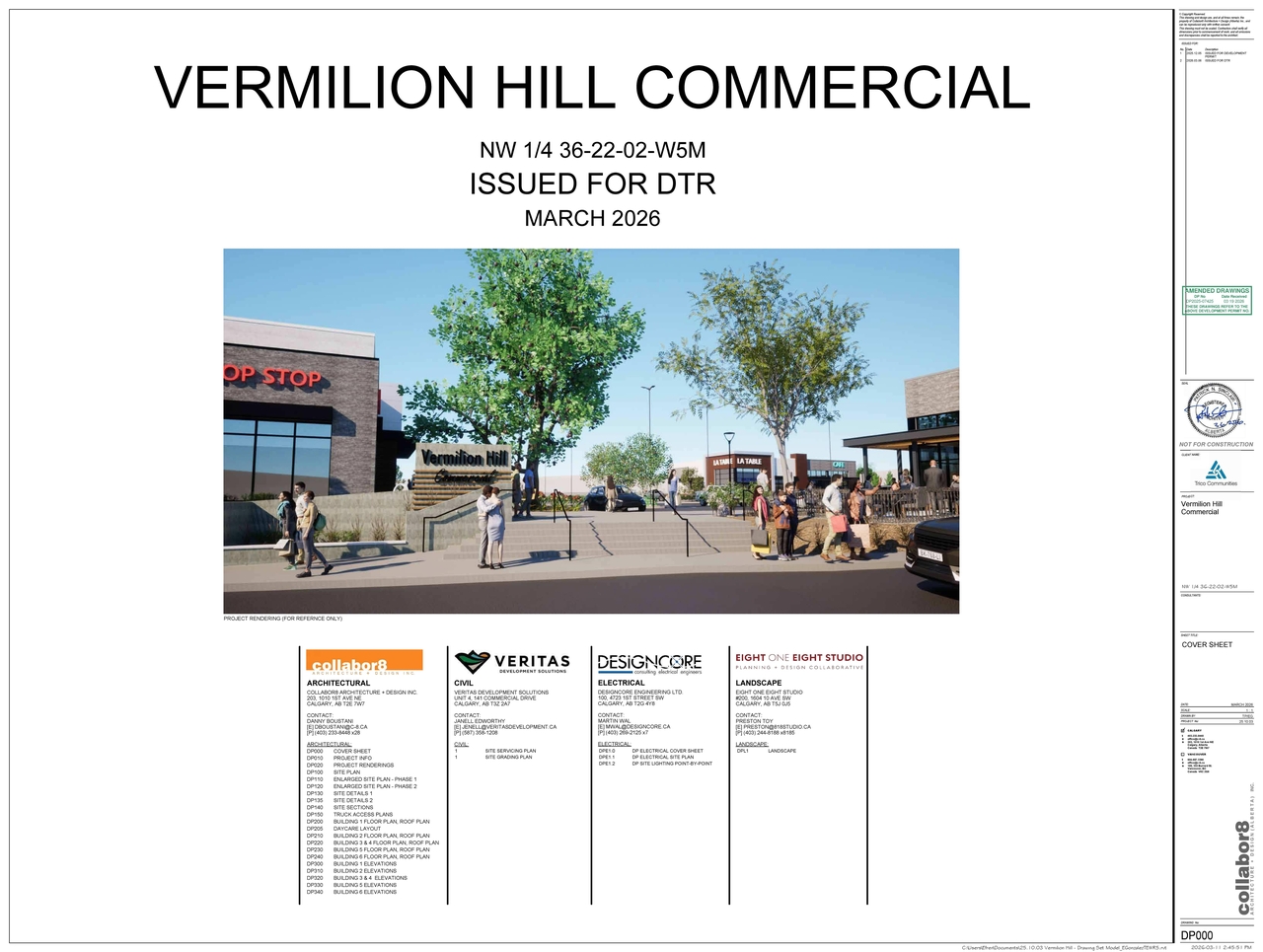 Construction site plan for project from page 1 of the file 'DP2025-07425 DMAP Amended Plans (13MB) 2026-03-19'