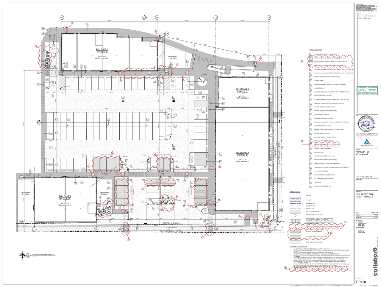 Construction site plan for project from page 5 of the file 'DP2025-07425 DMAP Amended Plans (13MB) 2026-03-19'