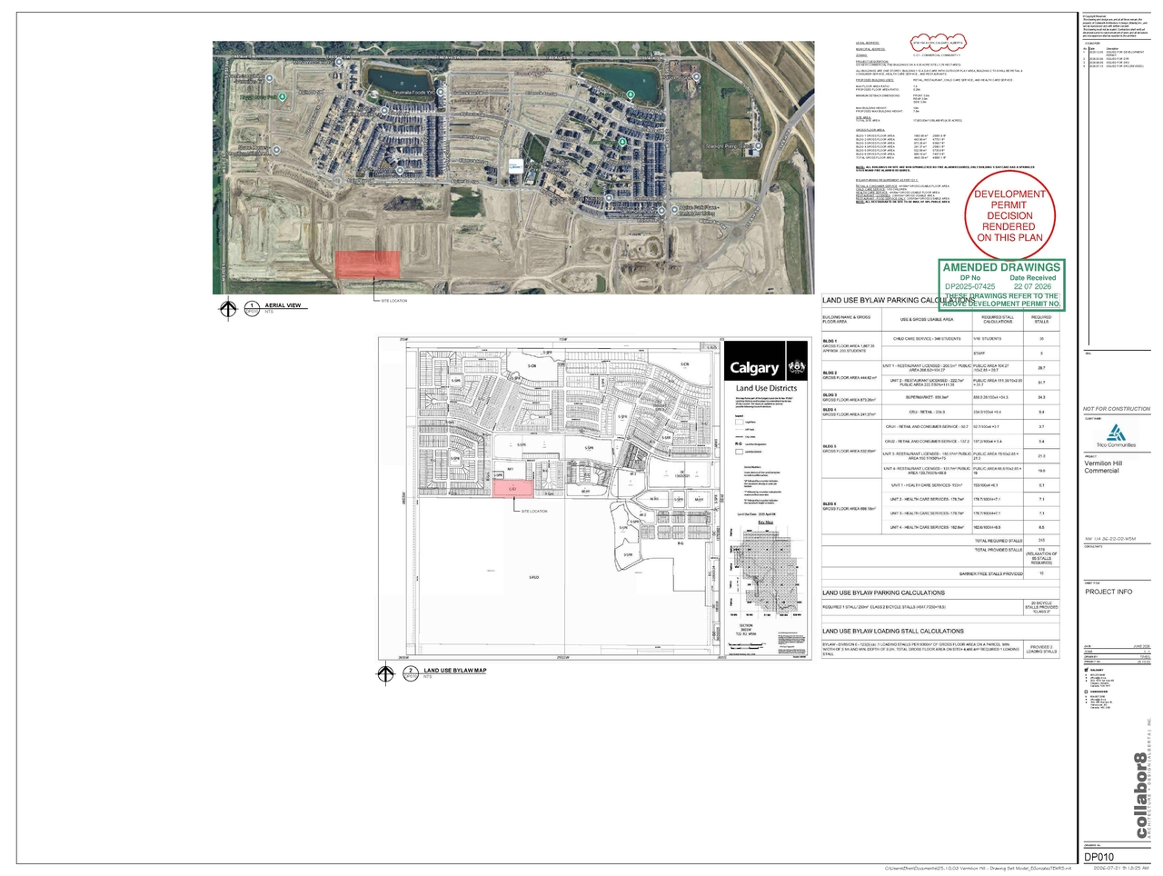 Construction site plan for project from page 1 of the file 'DP2025-07425 - DMAP DECISION RENDERED (23MB) 2026-07-23'
