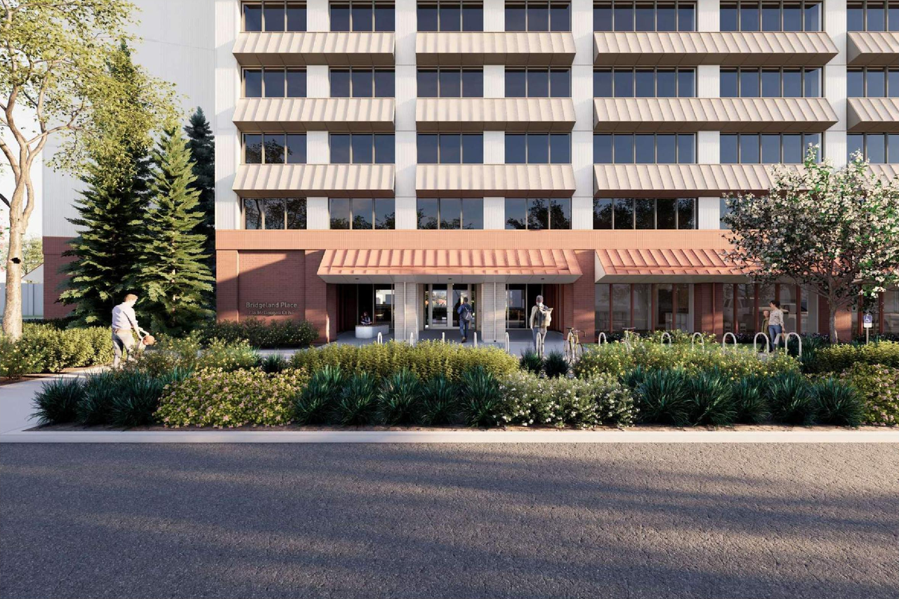Rendering of building from page 1 of the file 'DP2025-07446 DMAP Plans Submitted 2025-12-23 (14MB)'