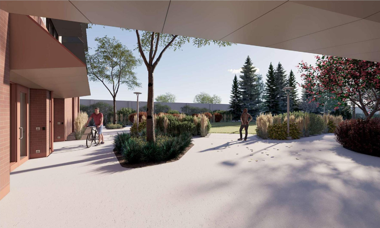 Rendering of building from page 1 of the file 'DP2025-07446 DMAP Plans Submitted 2025-12-23 (14MB)'