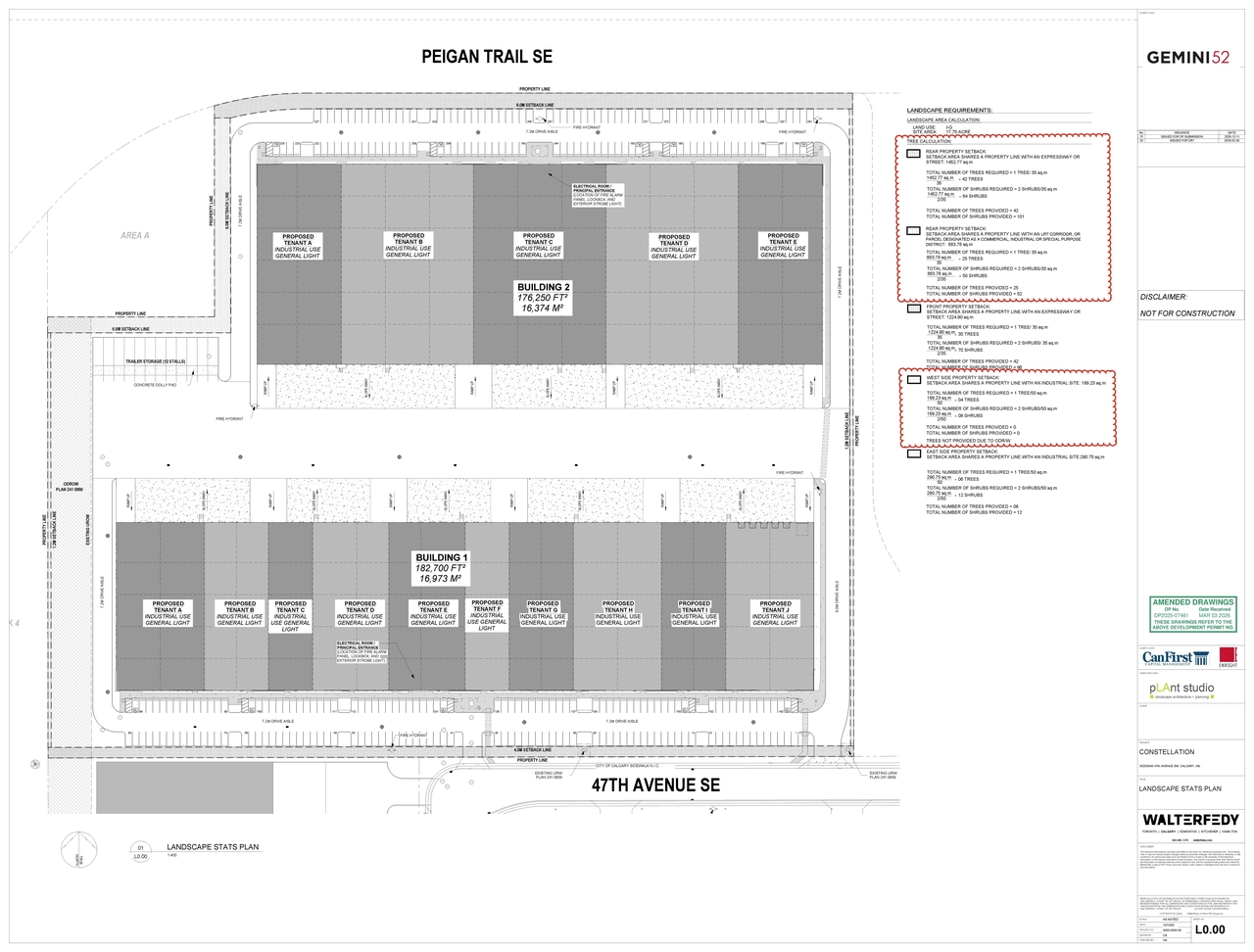 Construction site plan for project from page 12 of the file 'DP2025-07461 DMAP Plans Amended (9MB) 2026-03-03'
