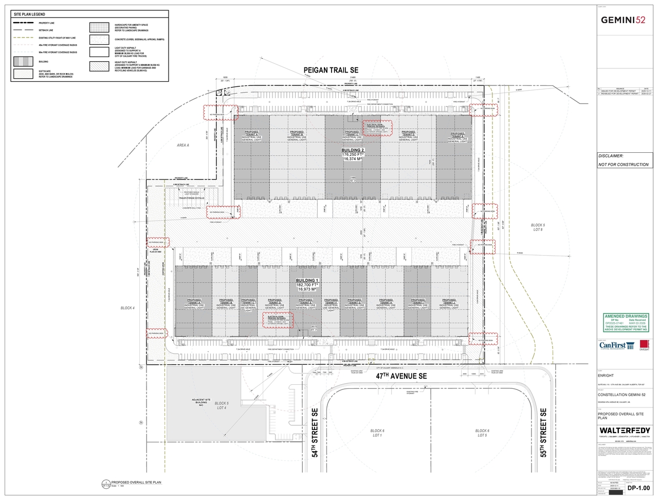Construction site plan for project from page 2 of the file 'DP2025-07461 DMAP Plans Amended (9MB) 2026-03-03'