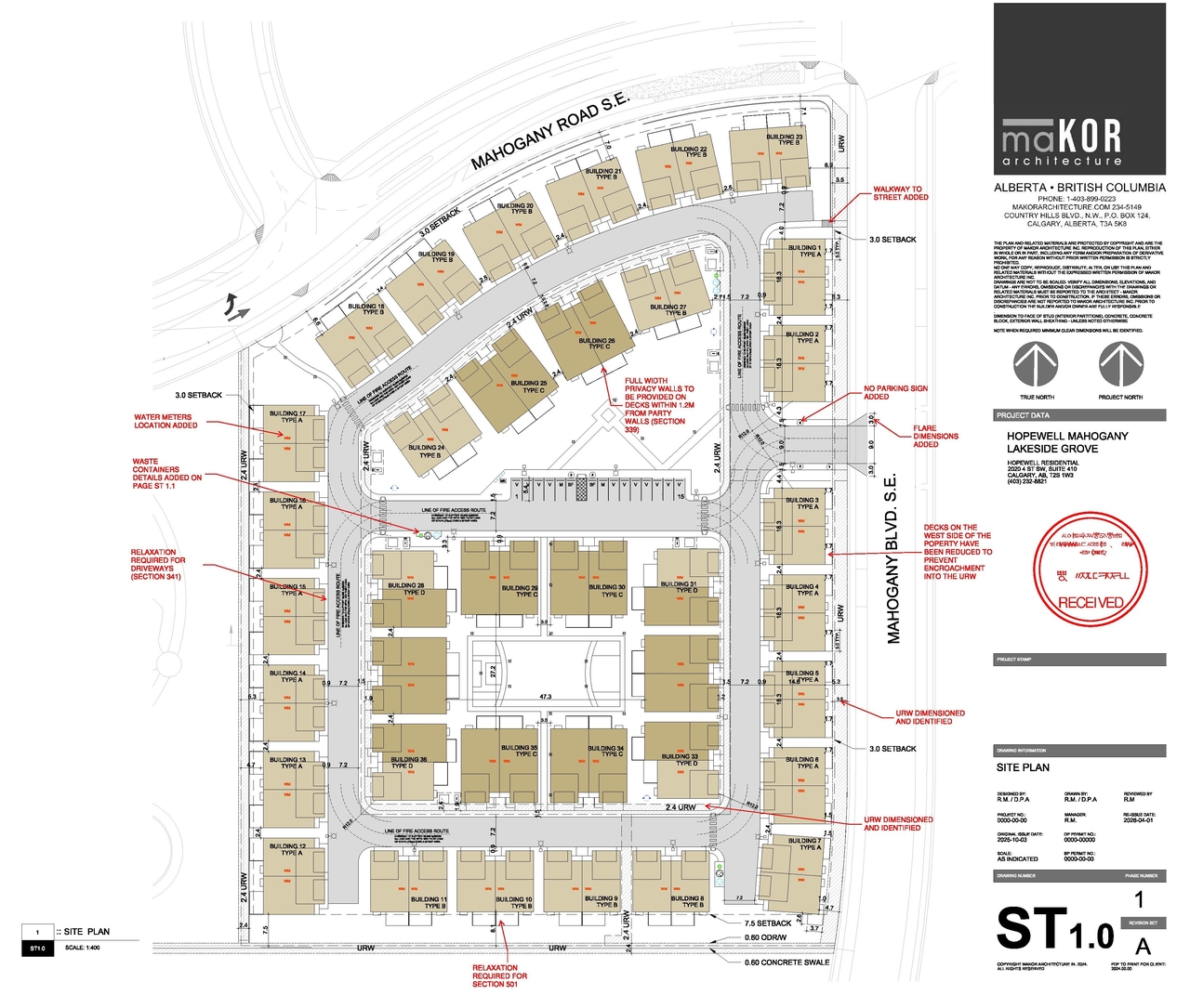 Construction site plan for project from page 5 of the file 'DP2025-07516 DMAP Plans (Amended) 2026-04-07 (17MB)'