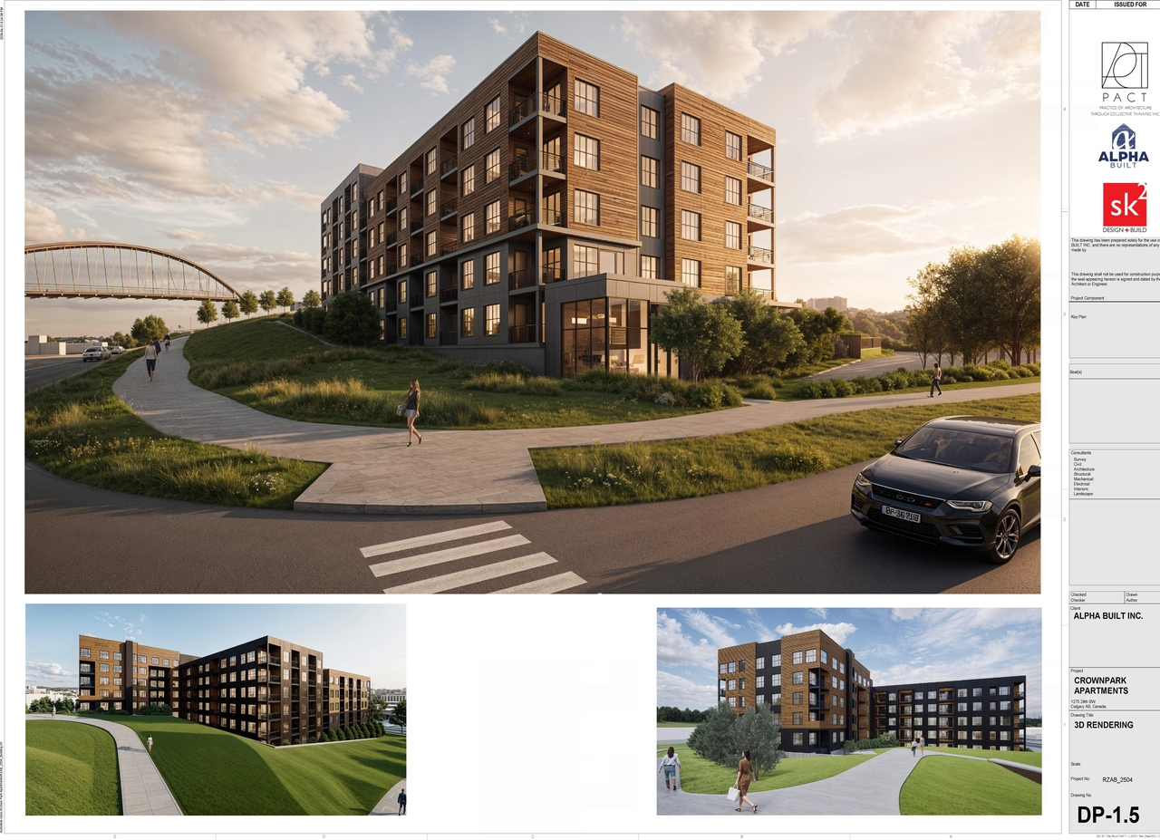 Rendering of building from page 5 of the file 'DP2026-00006 DMAP Plans (Amended) 2026-04-23 (14MB)'