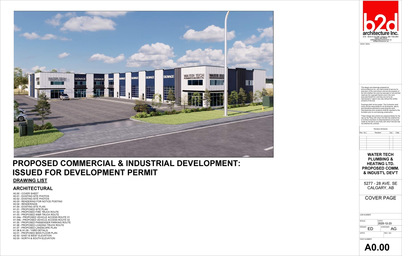 Rendering of building from page 1 of the file 'DP2026-00028 DMAP Plans Submitted (5MB) 2026-01-05'