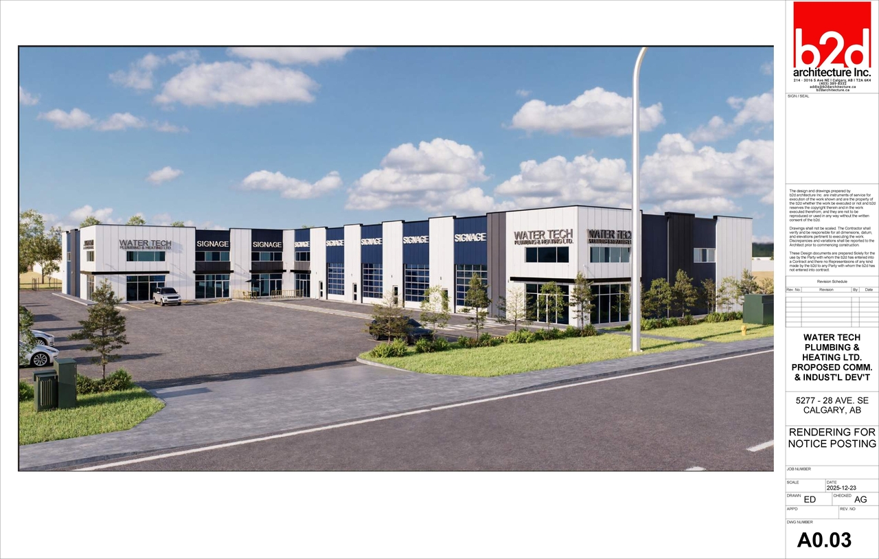 Rendering of building from page 4 of the file 'DP2026-00028 DMAP Plans Submitted (5MB) 2026-01-05'
