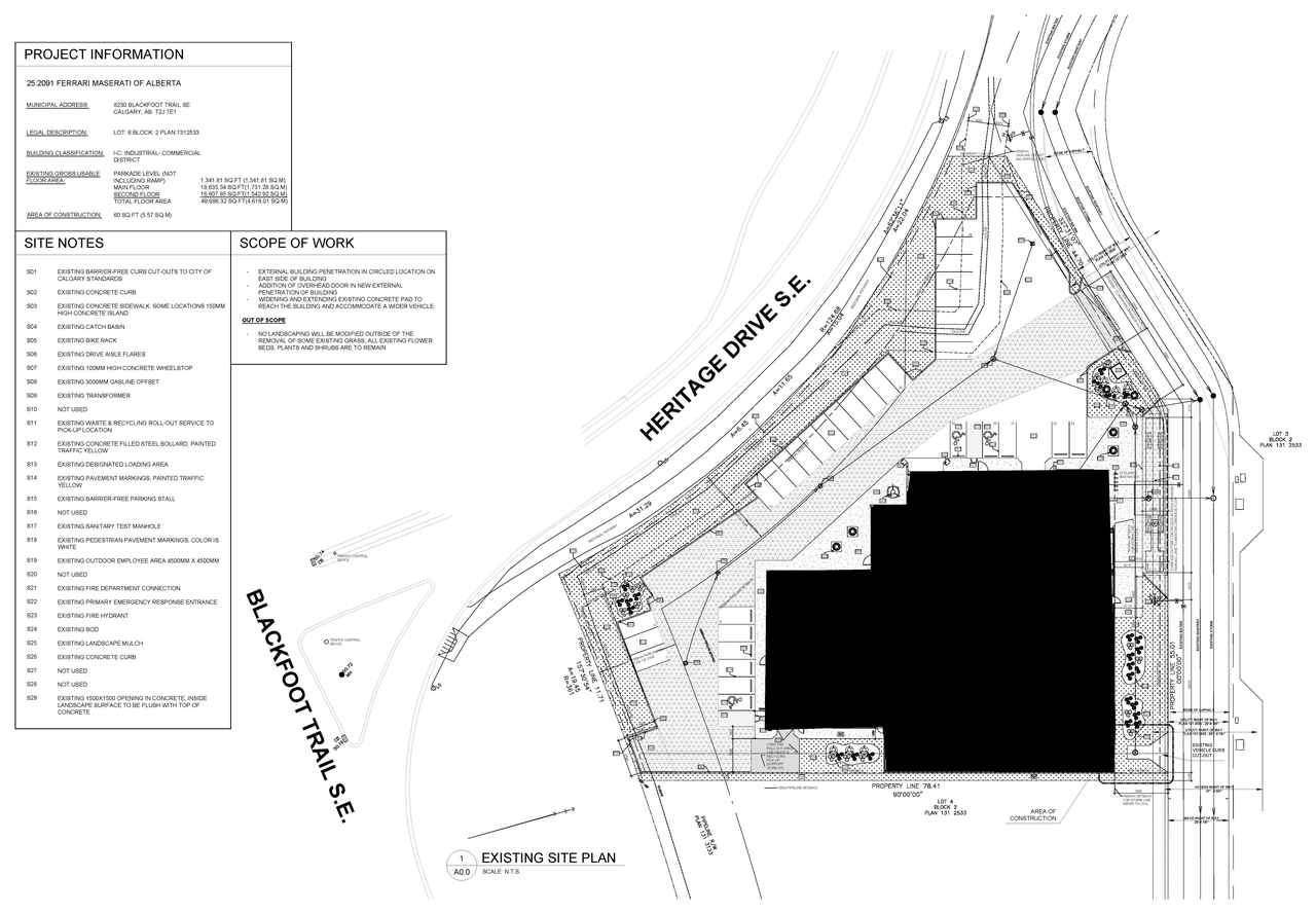 Construction site plan for project from page 1 of the file 'DP2026-00132 DMAP Plans (Amended) 2026-04-09 (4MB)'