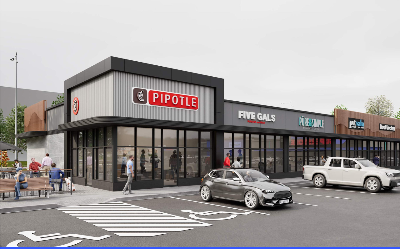 Rendering of building from page 1 of the file 'DP2026-00317 DMAP Plans (Amended) 2026-04-14 (10MB)'