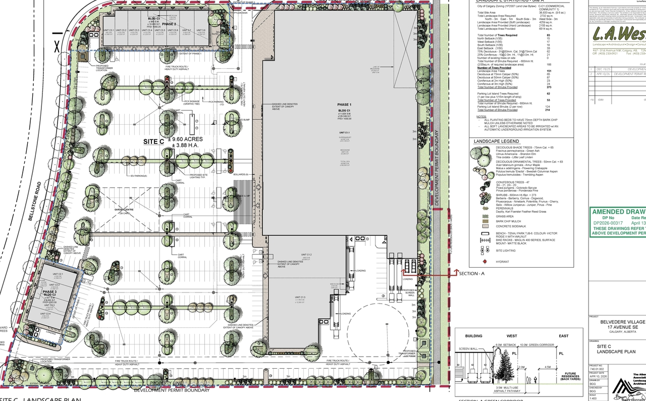 Construction site plan for project from page 9 of the file 'DP2026-00317 DMAP Plans (Amended) 2026-04-14 (10MB)'