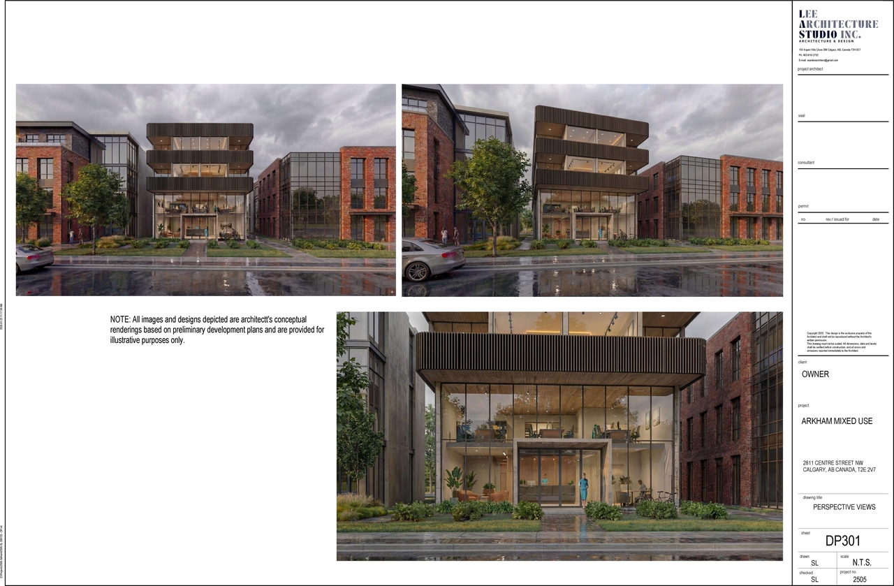 Rendering of building from page 2 of the file 'DP2026-00451 DMAP Plans (Submitted) 2026-01-27 (4MB)'