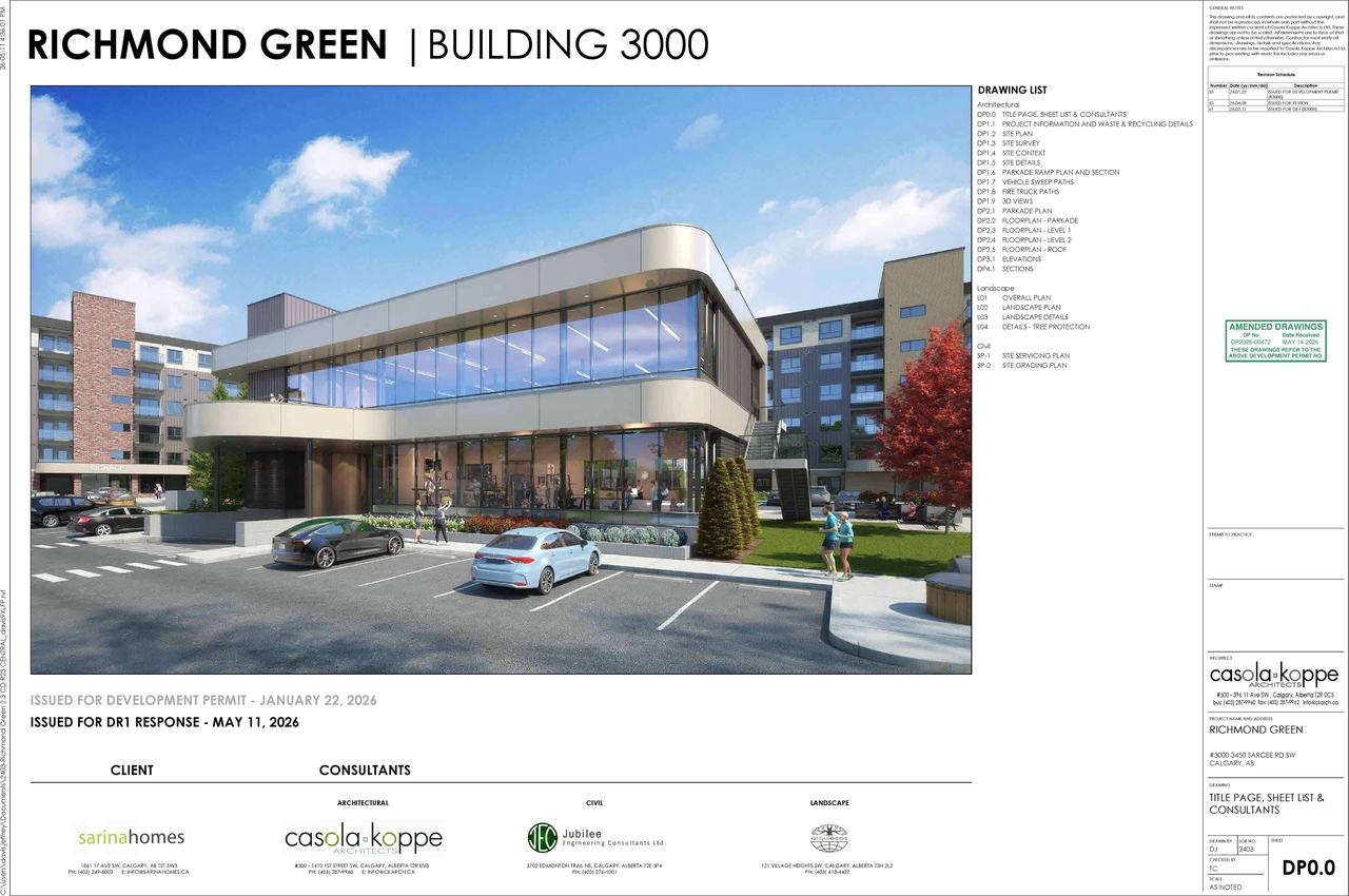 Rendering of building from page 1 of the file 'DP2026-00472 DMAP Amended Plans (13MB) 2026-05-13'