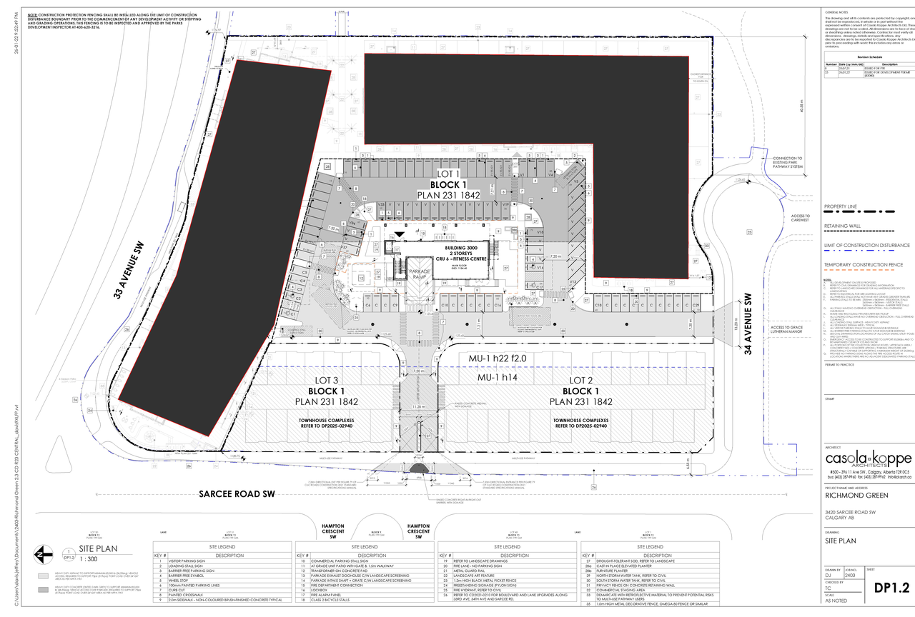 Construction site plan for project from page 3 of the file 'DP2026-00472 DMAP Plans Submitted (10MB) 2026-01-28'