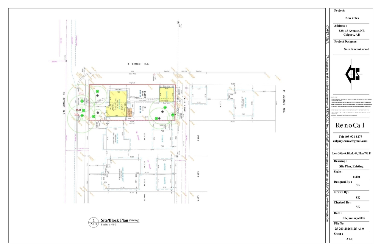 Construction site plan for project from page 1 of the file 'DP2026-00477 DMAP Plans (Submitted) 2026-02-09 (1MB)'