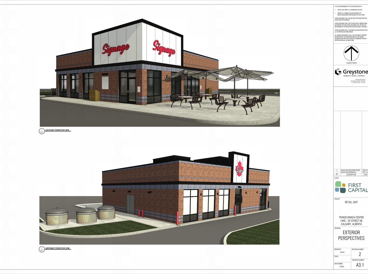 Rendering of building from page 2 of the file 'DP2026-00612 DMAP Plans Amended 2026-04-21 3MB'