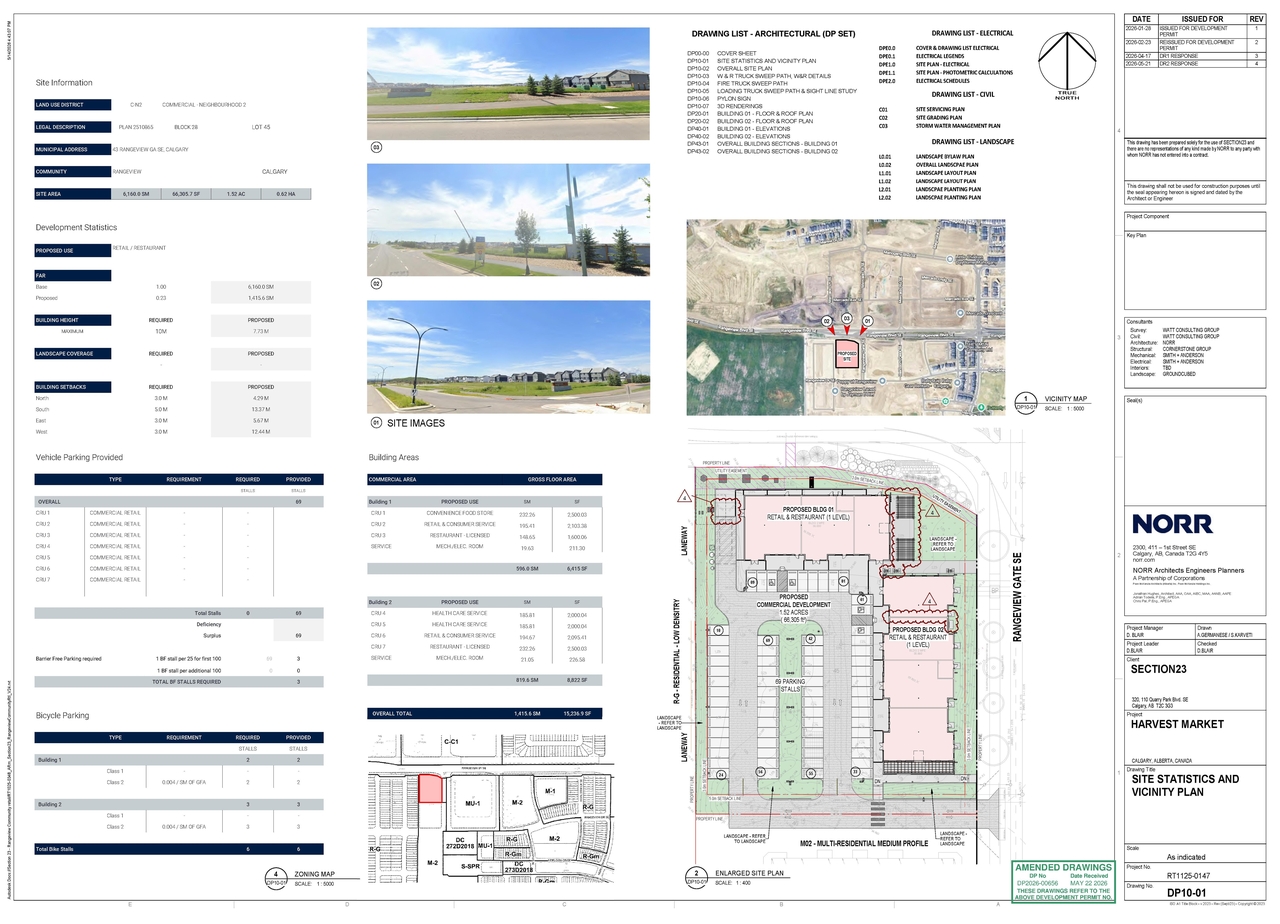 Construction site plan for project from page 2 of the file 'DMAP Plans (Amended)  DP2026-00656 (3MB) 2026-05-22'