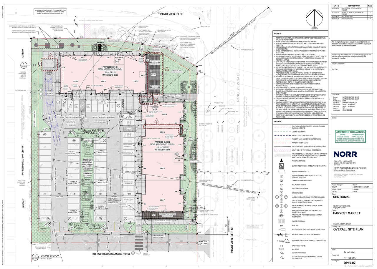Construction site plan for project from page 3 of the file 'DMAP Plans (Amended)  DP2026-00656 (3MB) 2026-05-22'
