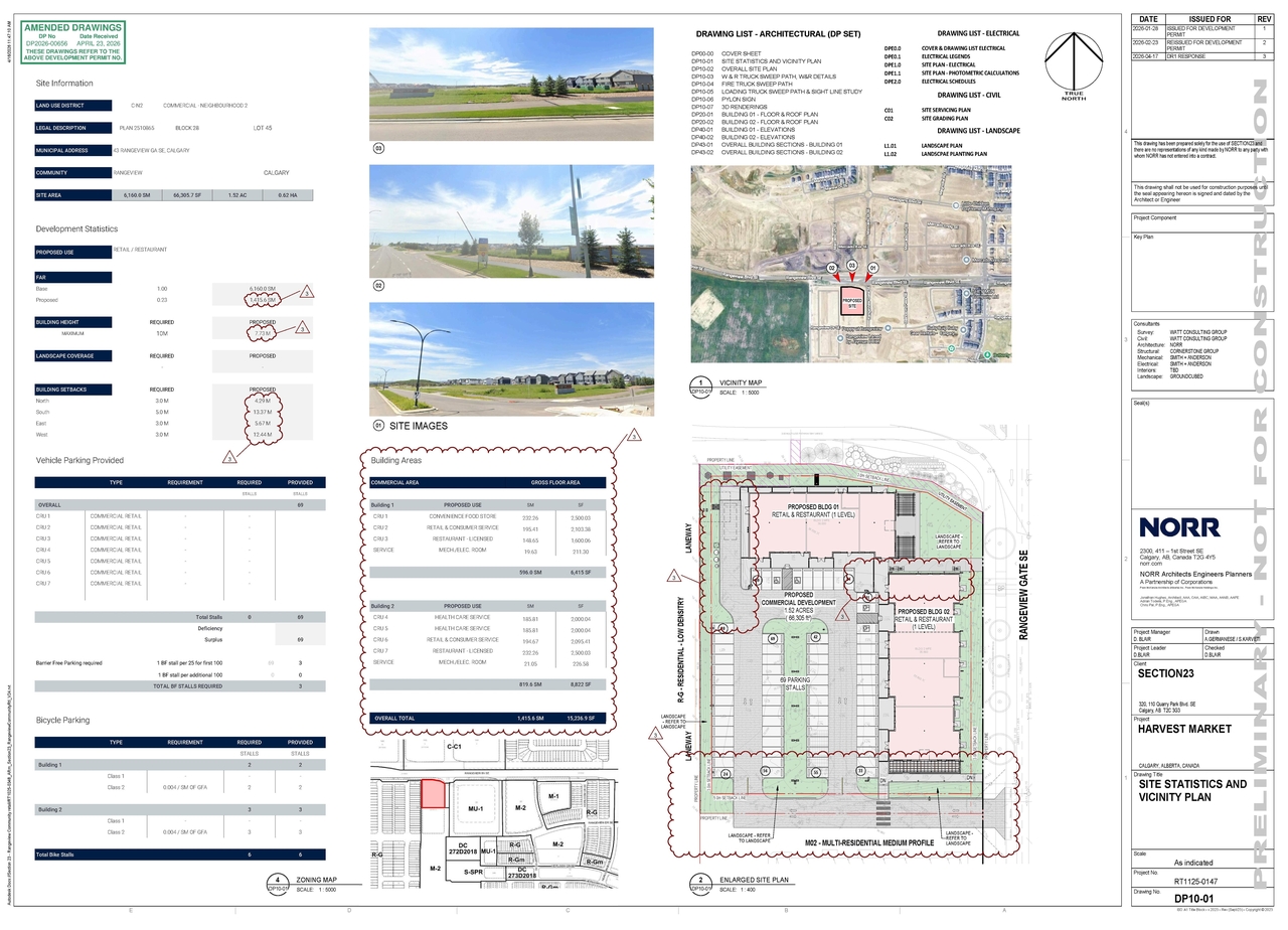 Construction site plan for project from page 2 of the file 'DP2026-00656 DMAP Plans (Amended) 2026-04-23 (7MB)'