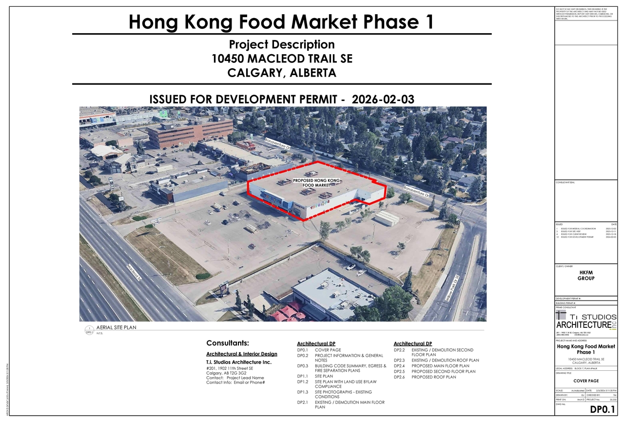 Construction site plan for project from page 1 of the file 'DP2026-00671 DMAP Plans Submitted (2MB) 2026-02-06'