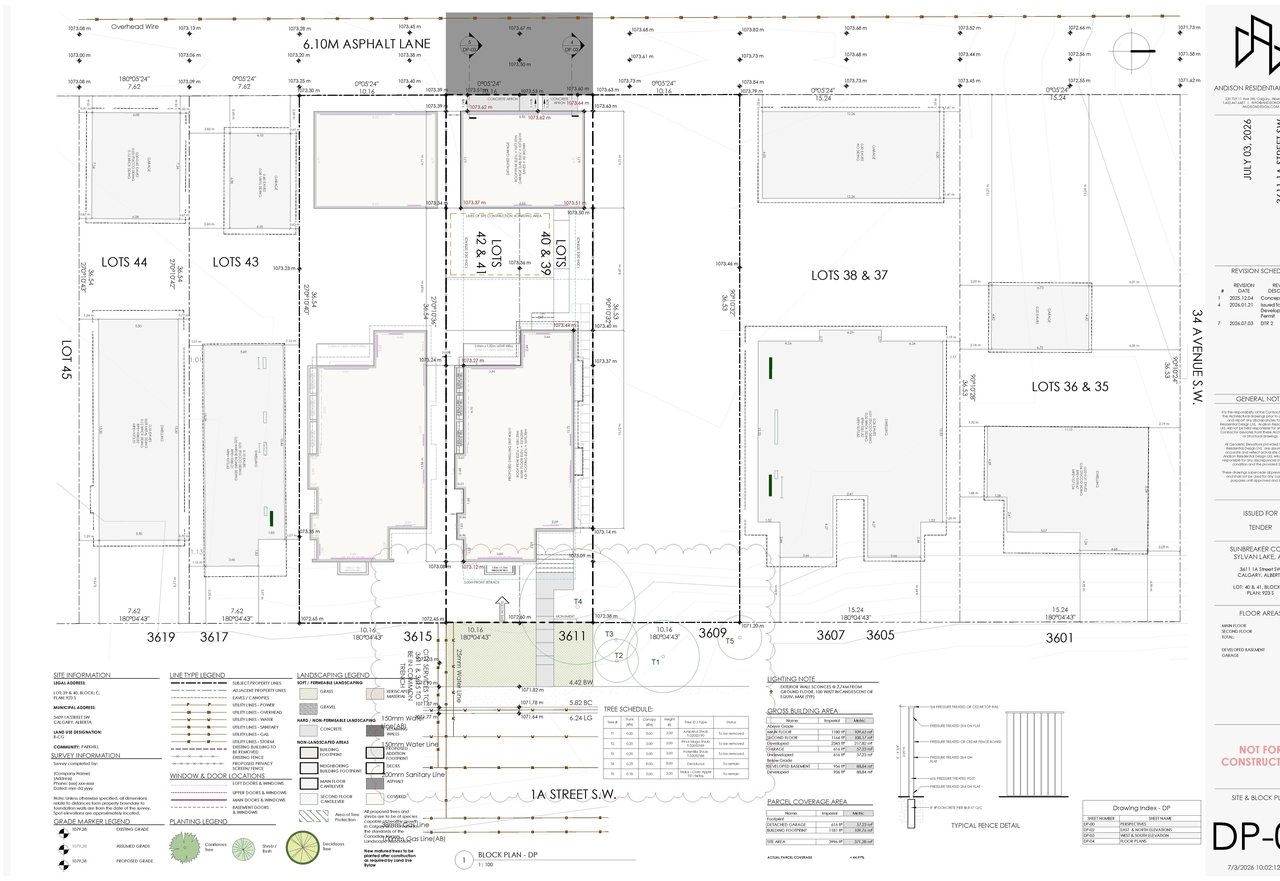 Construction site plan for project from page 2 of the file 'DP2026-00711 DMAP Plans Amended (5MB) 2026-07-02'