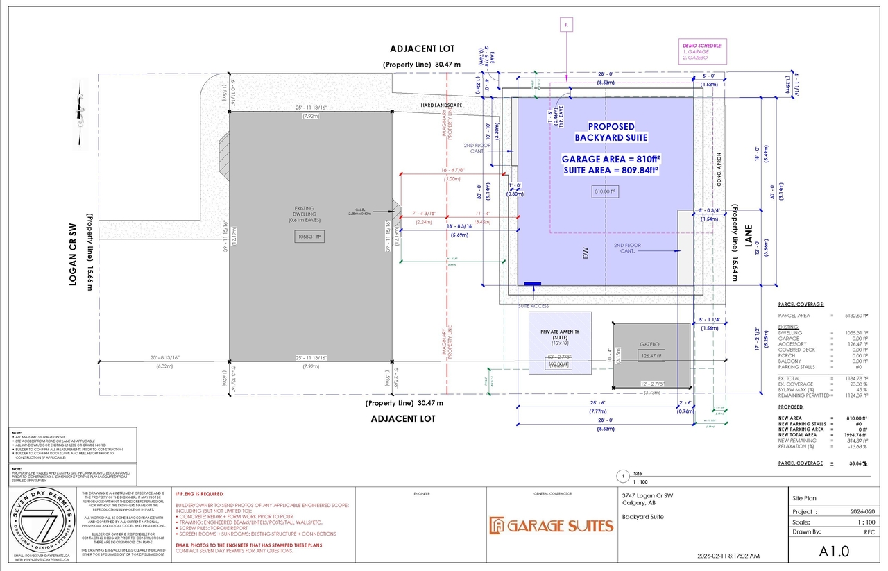 Construction site plan for project from page 2 of the file 'DP2026-00732 DMAP Plans (Submitted) 2026-02-11 (2MB)'