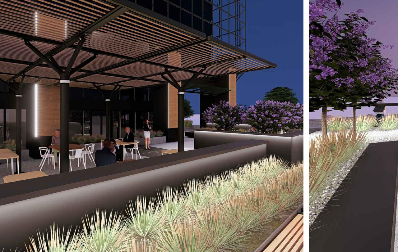 Rendering of building from page 9 of the file 'DP2026-00737 DMAP Plans Submitted (8MB) 2026-02-11'