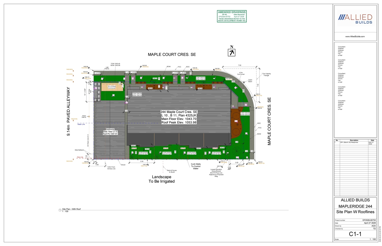 Construction site plan for project from page 2 of the file 'DP2026-00752 DMAP Plans (Amended) 2026-04-27 (11MB)'