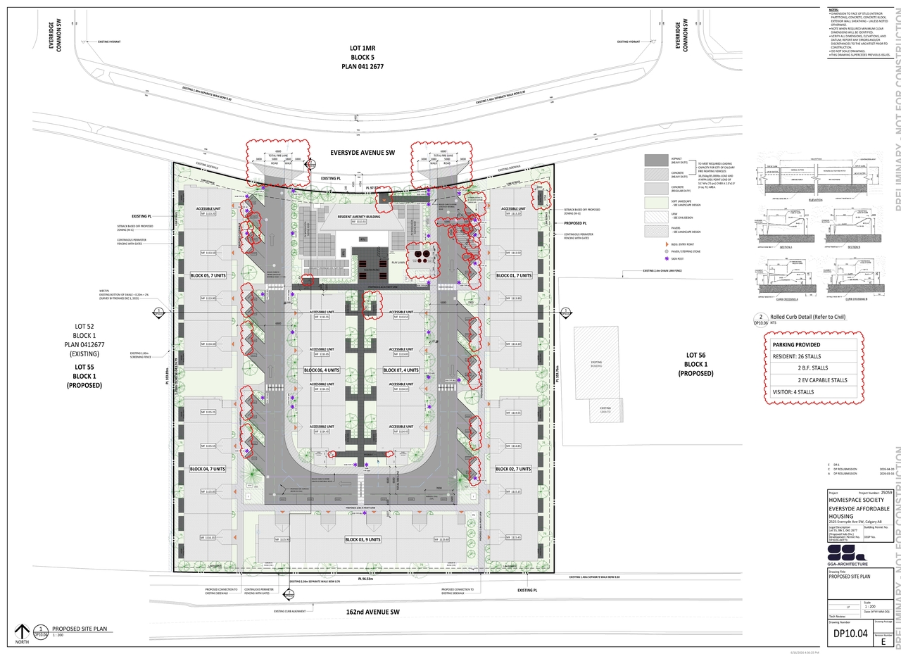 Construction site plan for project from page 3 of the file 'DP2026-00773 DMAP Plans (Amended) 2026-06-22 (12MB)'