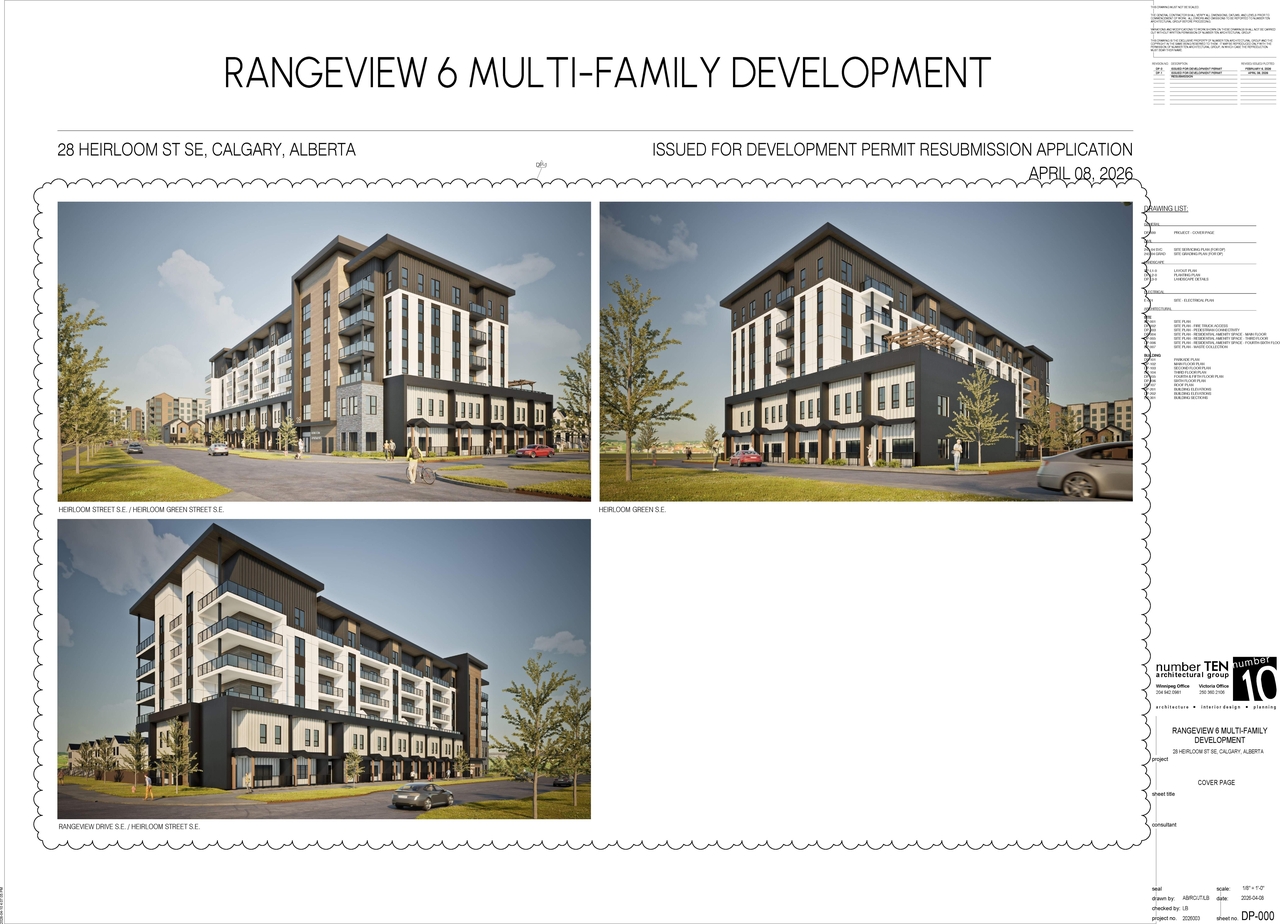Rendering of building from page 1 of the file 'DP2026-00816 DMAP Plans Amended 2026-04-20 4MB'
