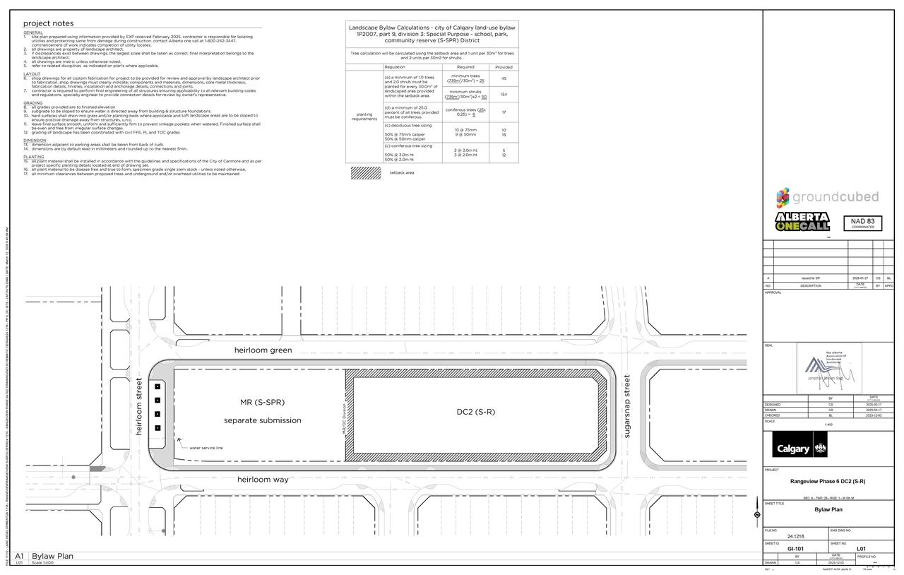 Construction site plan for project from page 2 of the file 'DP2026-00819 DMAP Plans Submitted 06-04-2026 8MB'