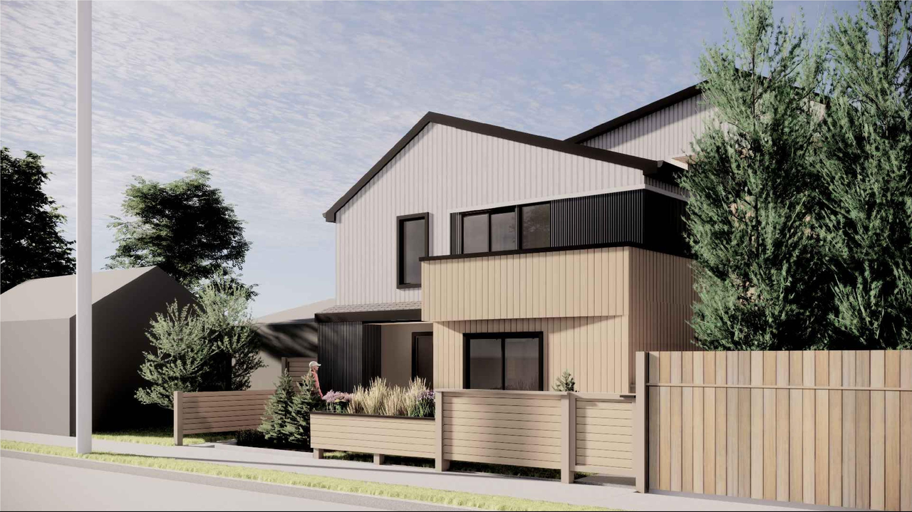Rendering of building from page 1 of the file 'DP2026-00825 DMAP Plans Amended (8MB) 2026-08-06'