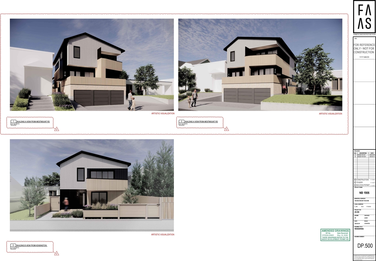 Rendering of building from page 9 of the file 'DP2026-00825 DMAP Plans (Amended) 2026-05-19 (9MB)'