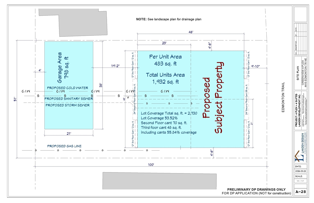 Construction site plan for project from page 10 of the file 'DP2026-00858 DMAP Plans Submitted (1MB) 2026-03-30'