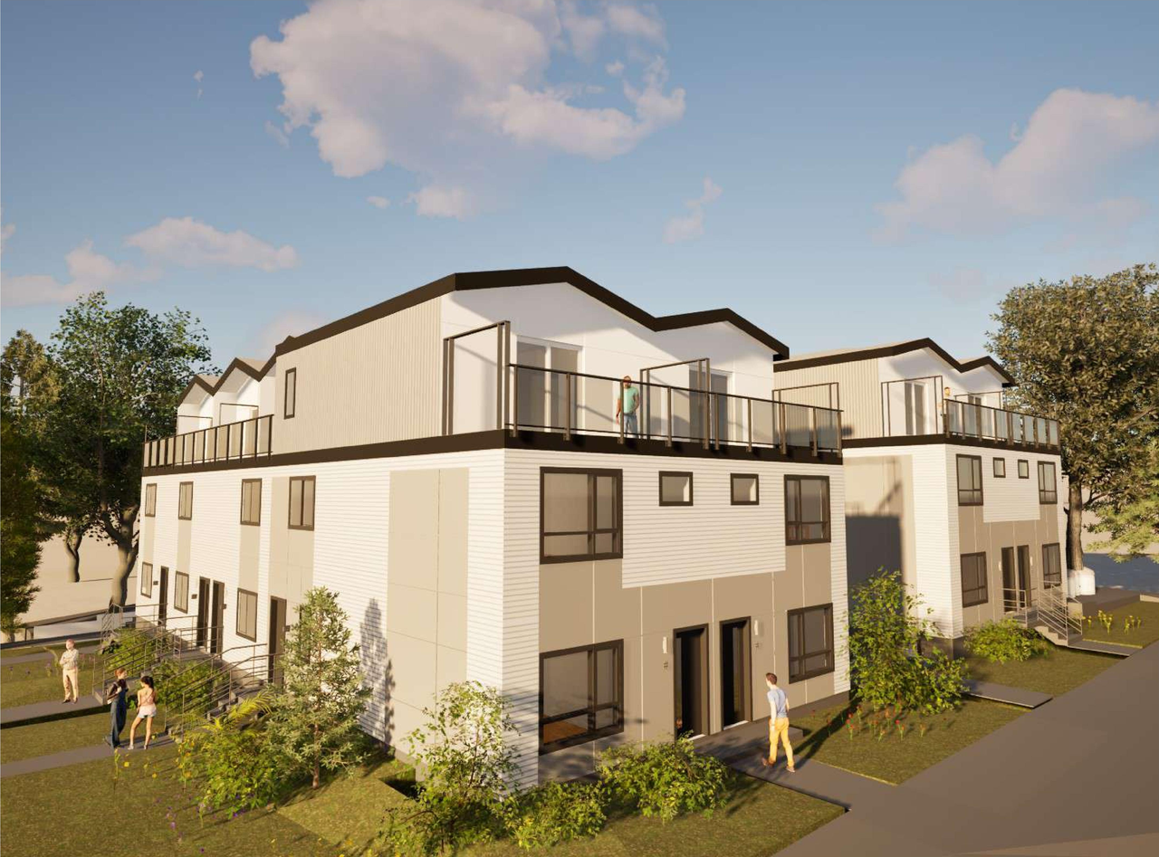 Rendering of building from page 1 of the file 'DP2026-00872 DMAP Plans Submitted (5MB) 2026-02-19'