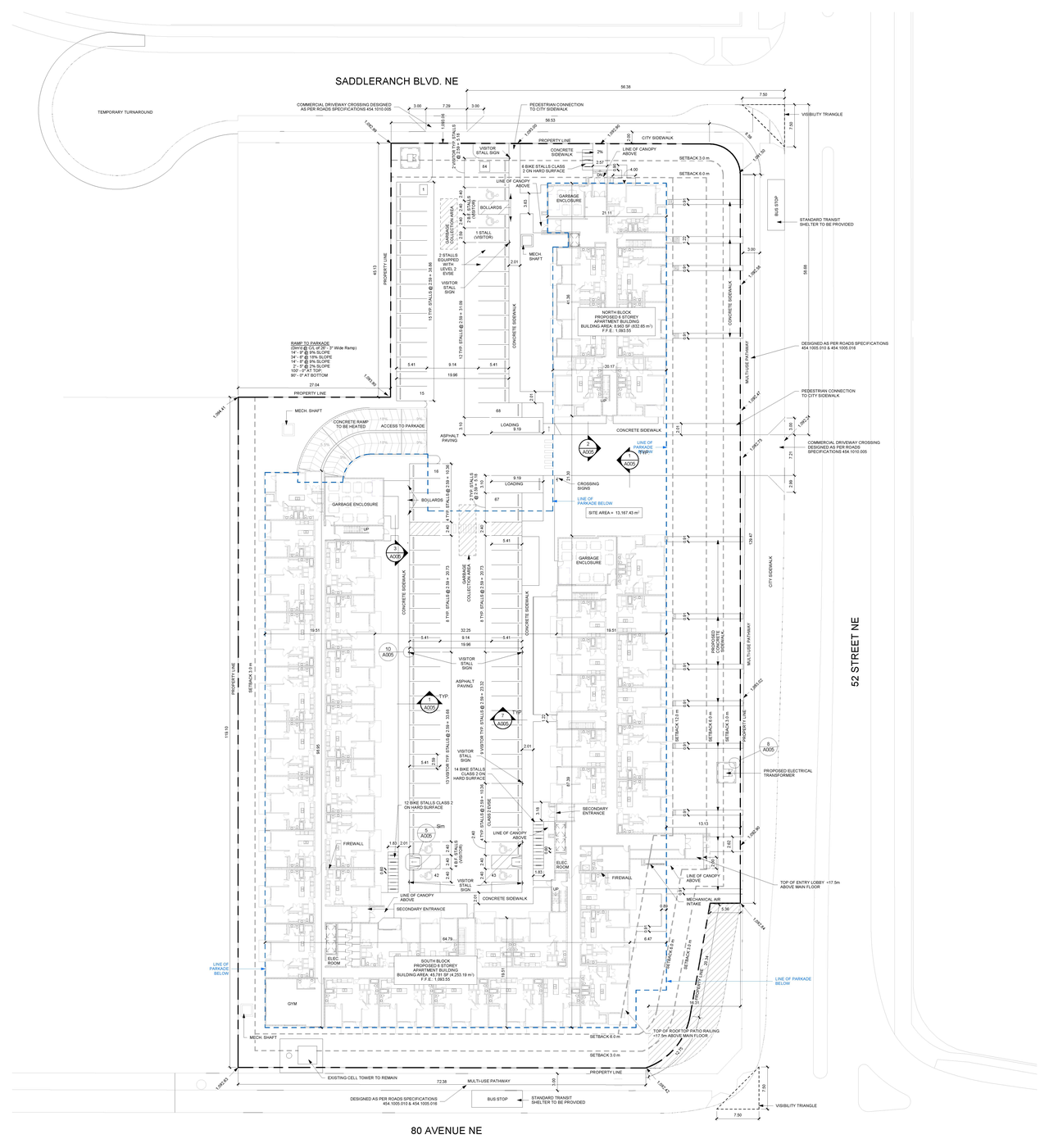 Construction site plan for project from page 1 of the file 'DP2026-00875 DMAP Plans (Amended) 2026-09-25 (4MB)'