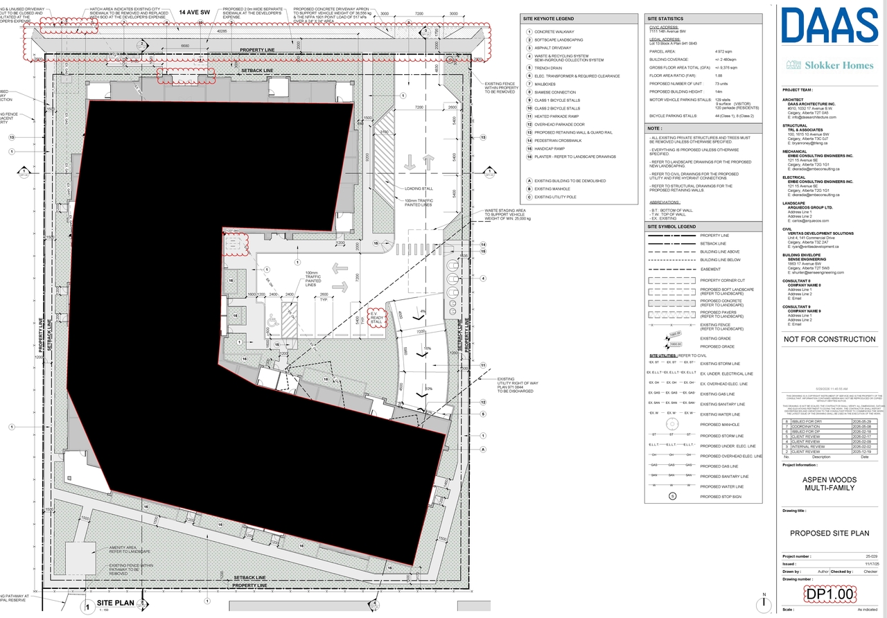 Construction site plan for project from page 4 of the file 'DP2026-00939 DMAP Plans (amended) 2026-06-08 (4MB)'
