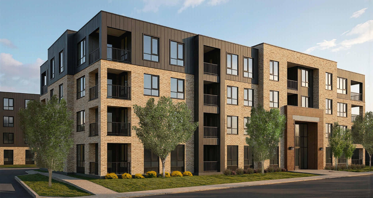 Rendering of building from page 1 of the file 'DP2026-00939 DMAP Plans Submitted (13MB) 2026-02-22'