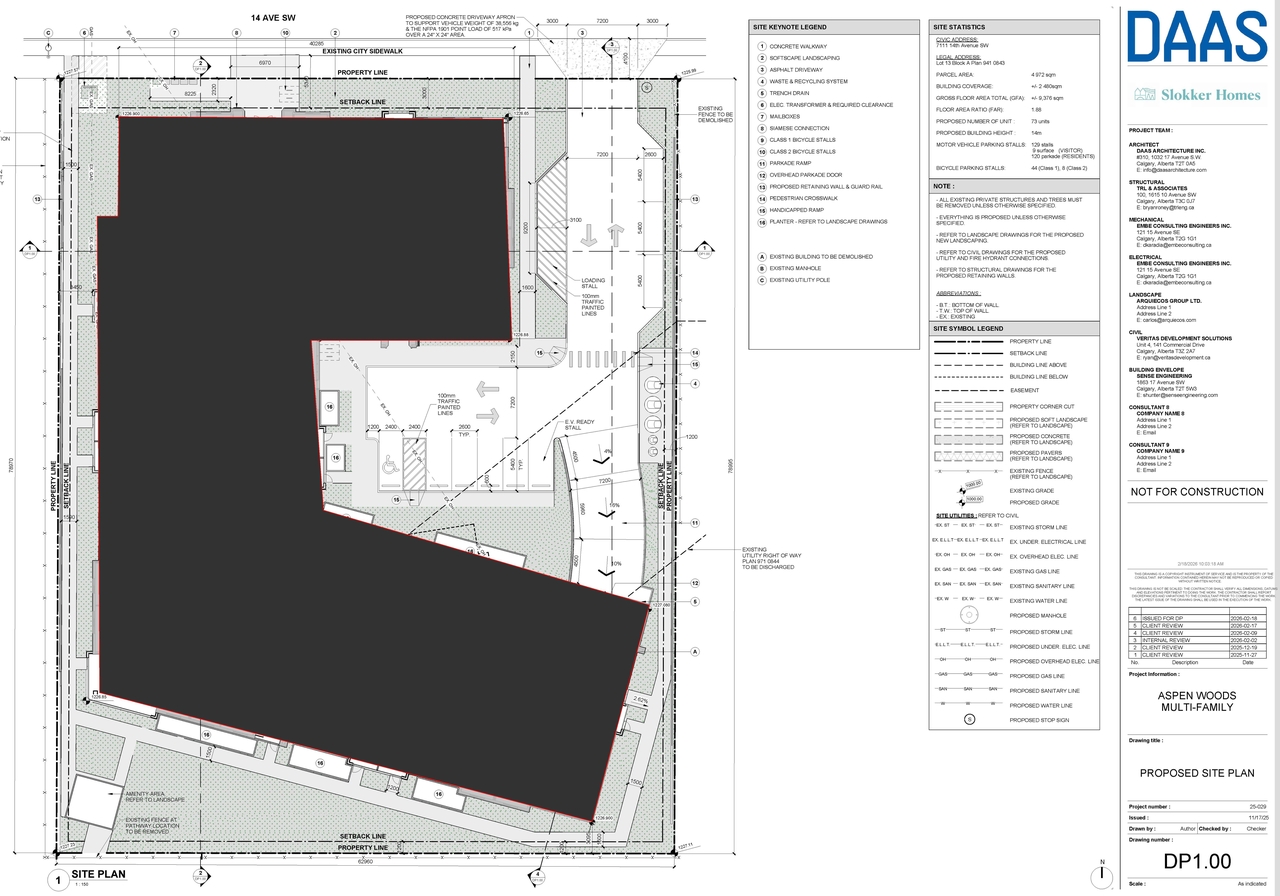 Construction site plan for project from page 7 of the file 'DP2026-00939 DMAP Plans Submitted (13MB) 2026-02-22'