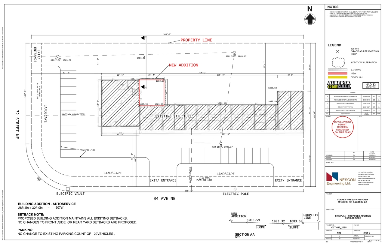 Construction site plan for project from page 3 of the file 'DP2026-00946 - DMAP Plans - DECISION RENDERED - 2026-06-05 (3MB)'