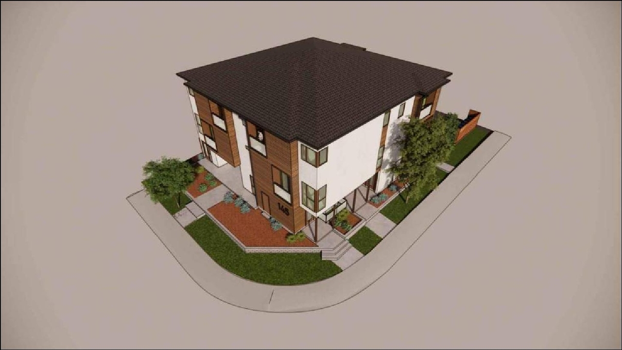 Rendering of building from page 1 of the file 'DP2026-00965 DMAP Plans Submitted (5MB) 2026-02-23'