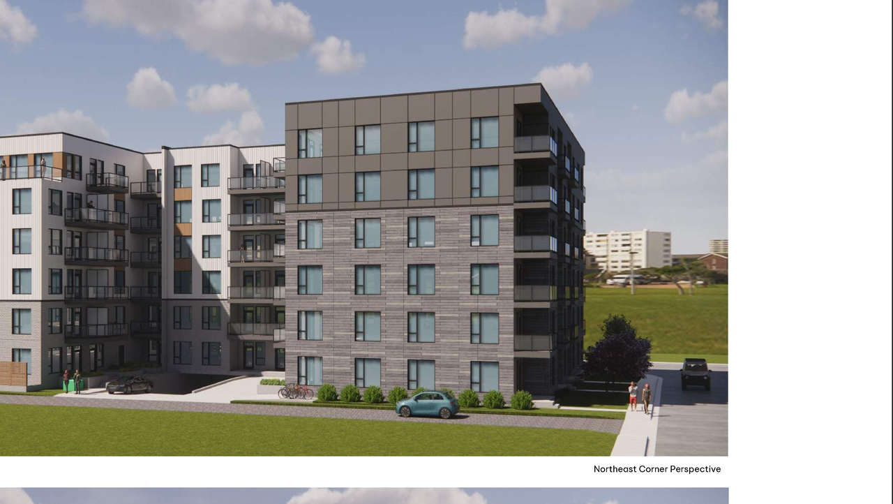 Rendering of building from page 10 of the file 'DP2026-00994 DMAP Plans Submitted (5MB) 2026-02-24'
