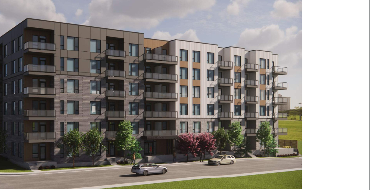 Rendering of building from page 10 of the file 'DP2026-00994 DMAP Plans Submitted (5MB) 2026-02-24'