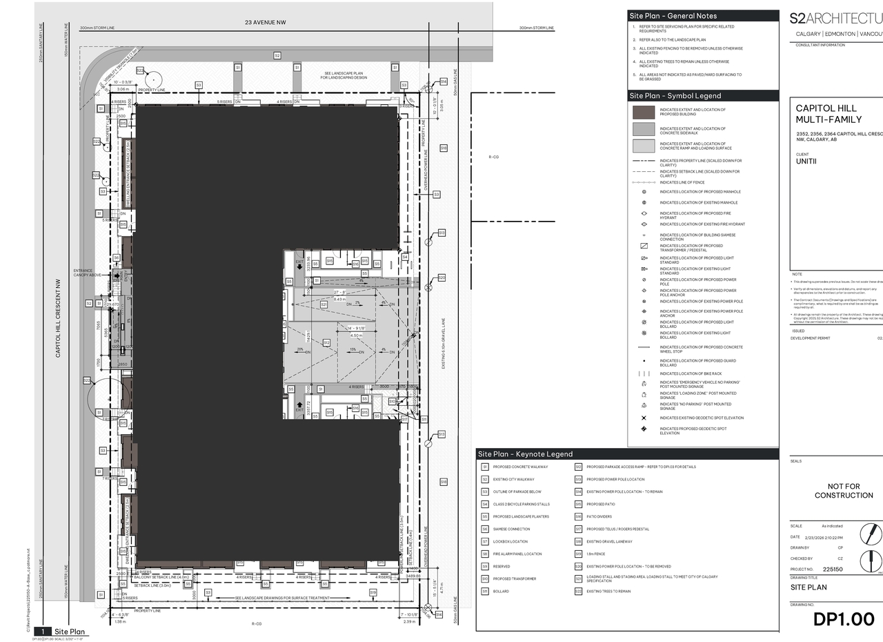 Construction site plan for project from page 4 of the file 'DP2026-00994 DMAP Plans Submitted (5MB) 2026-02-24'