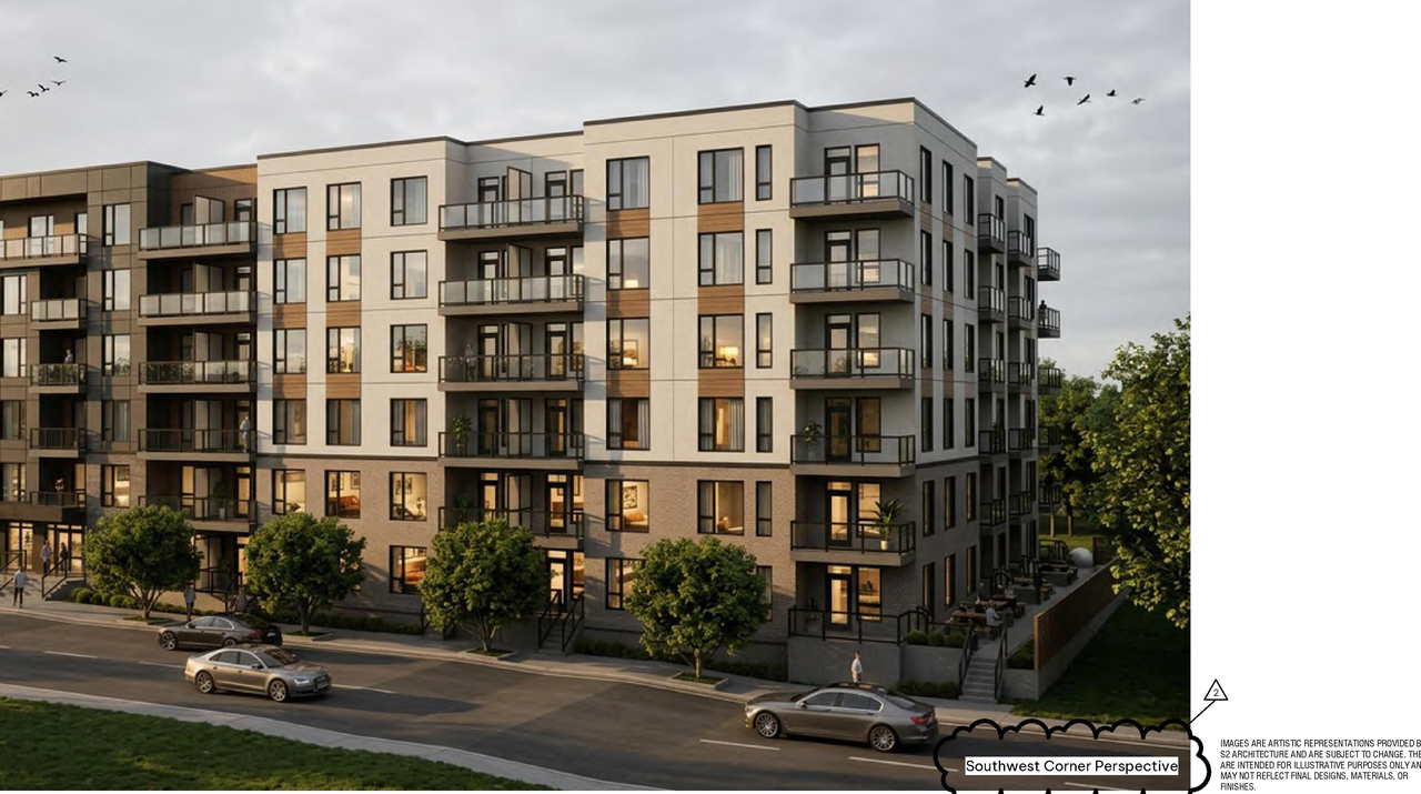 Rendering of building from page 6 of the file 'DP2026-00994 - DMAP Plans (amended) 2026-10-06 (1MB)'
