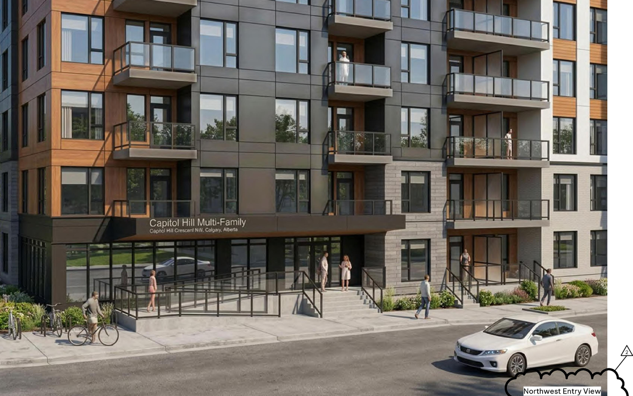 Rendering of building from page 6 of the file 'DP2026-00994 - DMAP Plans (amended) 2026-10-06 (1MB)'